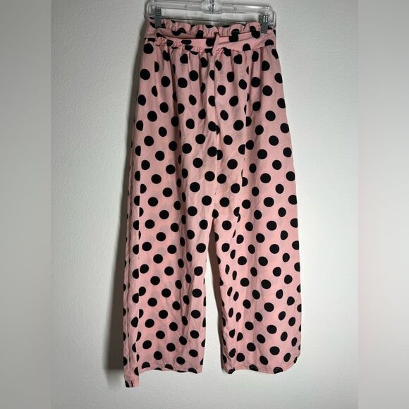 HXH Ruffle Detail Polka Dot Wide Leg Pants PINK BLACK SIZE XL - Picture 5 of 11